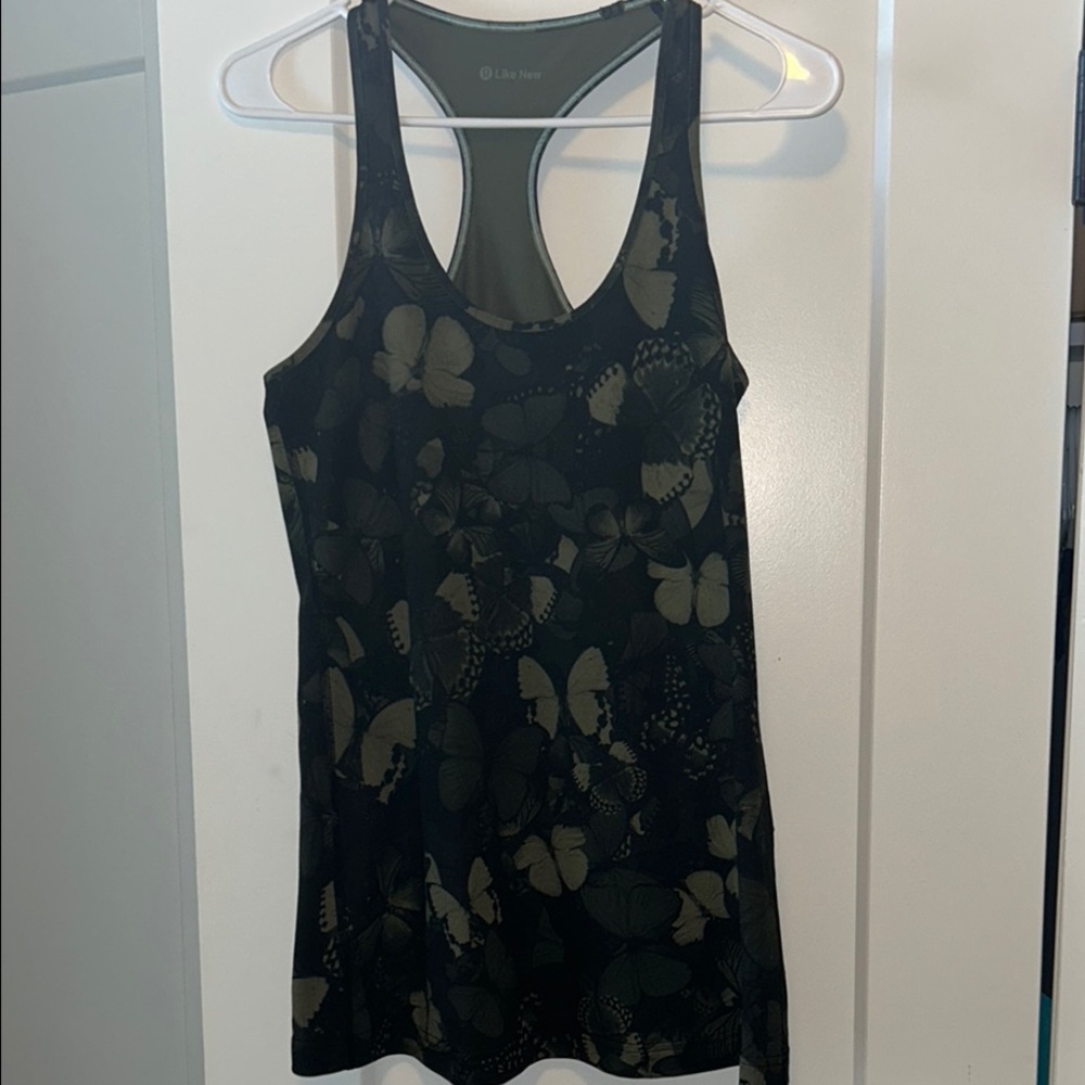 Like New Lululemon Dark Green Butterfly Print Tank Top
